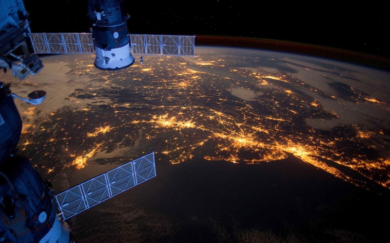 city, 1080P, light, night, ISS, International Space Station, Earth, space