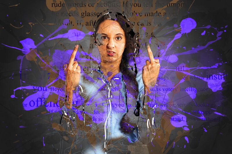 technology, insult, fingers, young adult, 2K, women, offensive, purple, indoors, one person, swear, woman, studio shot, anger, holding, language, aggressive