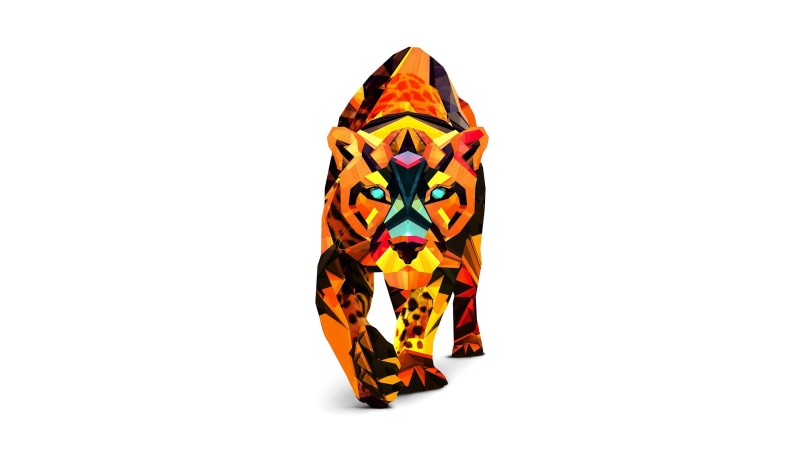 Justin Maller, no people, artwork, tiger, close-up, single object, illustration, leopard, floral pattern, 2K, studio shot, art and craft, indoors, luxury