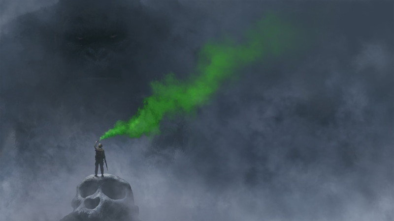 sport, gray, nature, storm, low angle view, standing, Kong: Skull Island, smoke - physical structure, 1080P, copy space, outdoors, sky, full length, warning sign