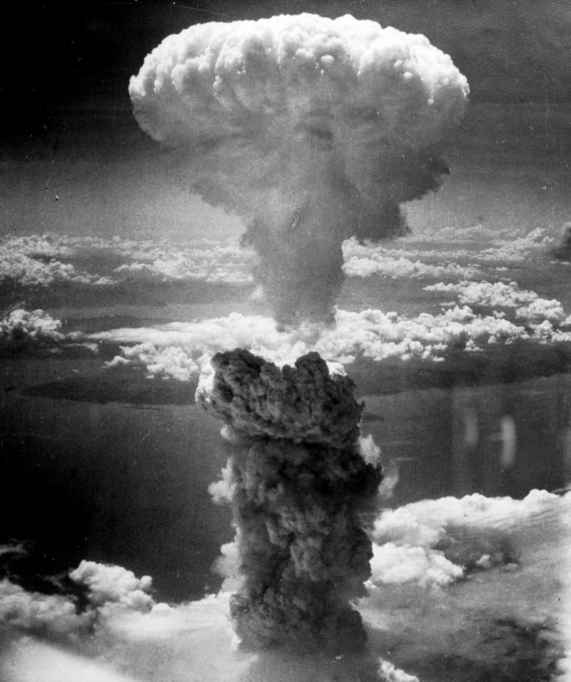 explosion, cloud - sky, 2K, fat man, nuclear, nagasaki, august 9, warning sign, atomic bomb, day, scenics - nature, land, digital composite, outdoors
