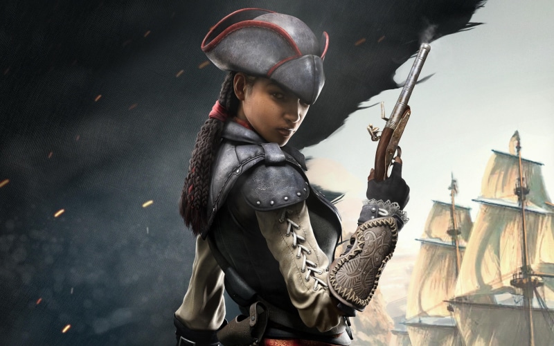 character, aveline, assassins, s, assassin, liberation, creed, female, flag, black, 2K