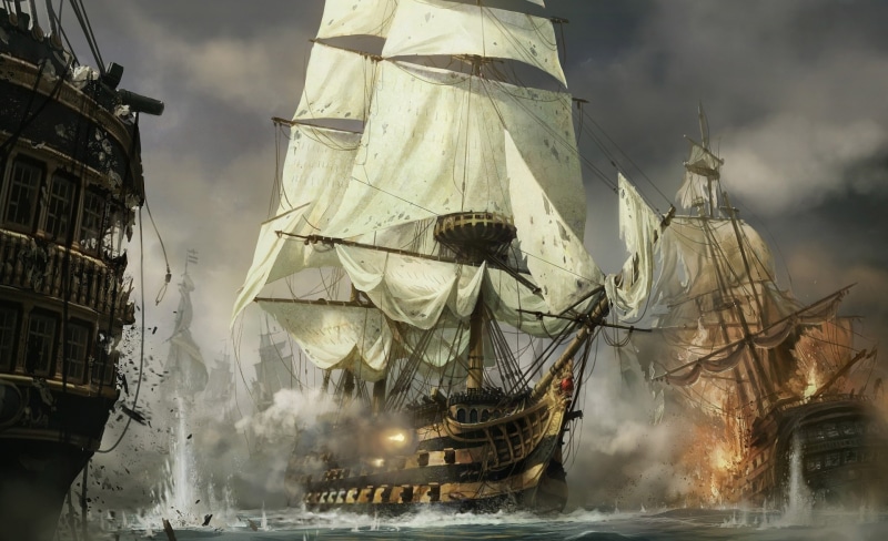 concept, galleon, sailing ship, 1080P, human representation, built structure, nature, art, low angle view, representation, architecture, sailboat, smoke - physical structure