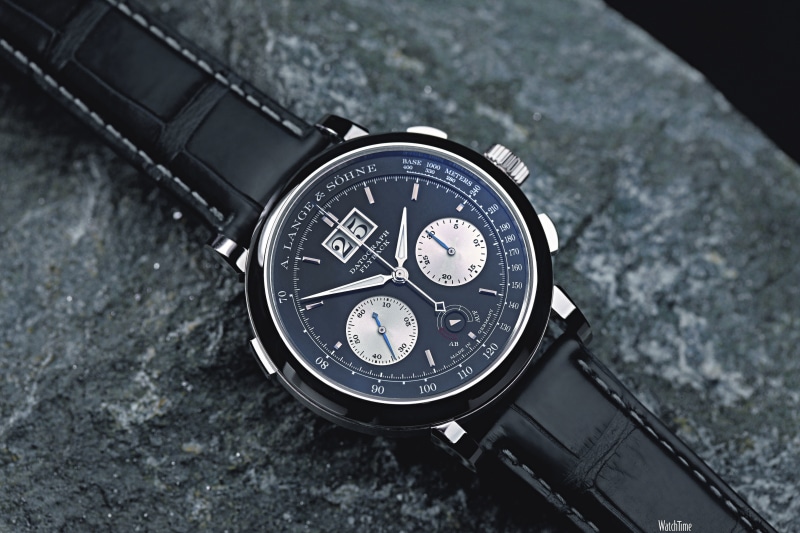 wristwatch, chronograph, watch, 2K, high angle view, black color, black, instrument of time, strap, still life, day, geometric shape, A. Lange and Söhne