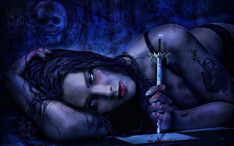 vampire, art, horror, 720P, 1680x1050 px, px, weapons, dark, fantasy, touhou, knife, mood, hd, gothic, women, x
