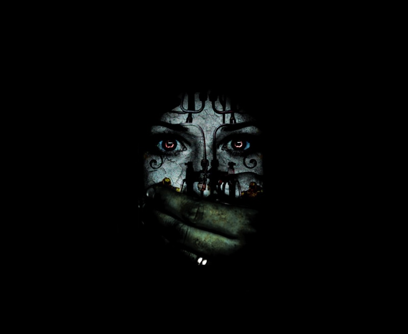 scary, anime, art, spooky, 1766x1448 px, mood, px, azumanga, creepy, face, hd, gothic, 720P, eyes, horror, x, dark, women