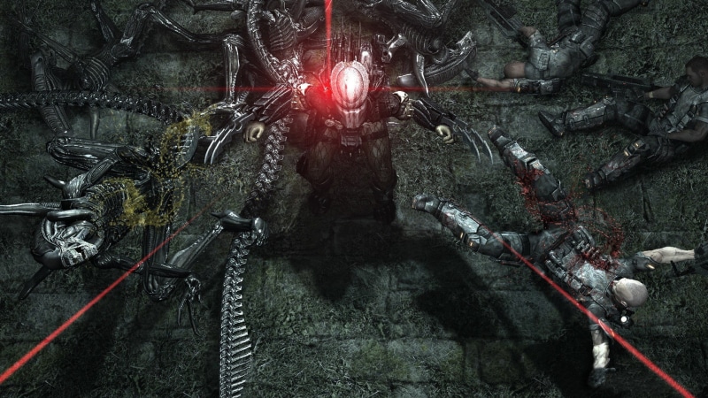 outdoors, video games, built structure, Aliens vs. Predator (Game), digital, transportation, celebration, architecture, light, technology, artwork, no people