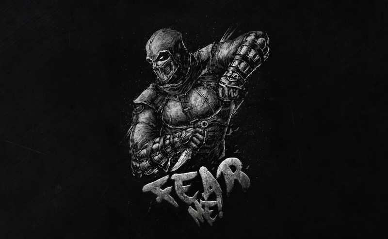 Noob Saibot, simple background, video games, Mortal Kombat, monochrome, 2K, Video Game Warriors