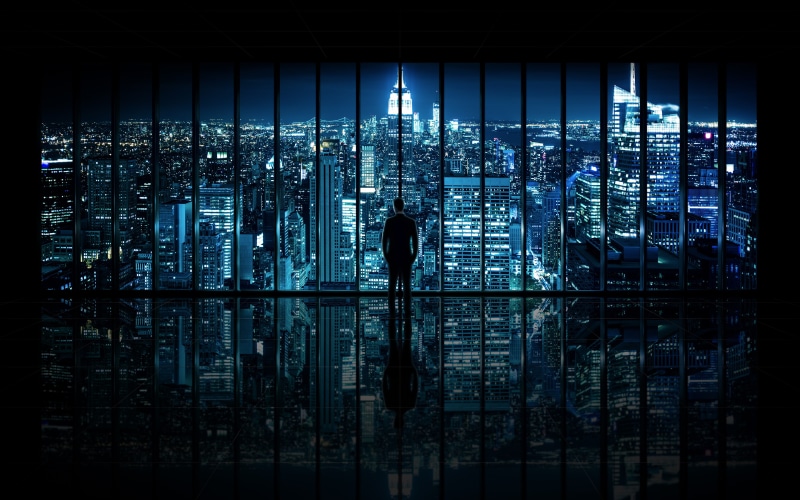window, 4K, people, gotham, black, blue, urban, cityscape, digitalcomposition, citylights, newyorkcity, darkblue, night, newyork, landmarks, city