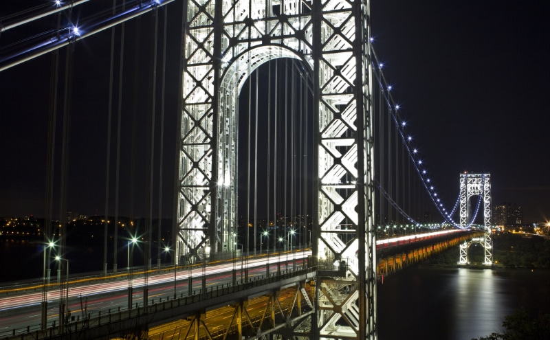 bridge - man made structure, litup, brooklyn, washington, george, transportation, travel destinations, 5K, Bridge, New York, skyscraper, outdoors, building exterior
