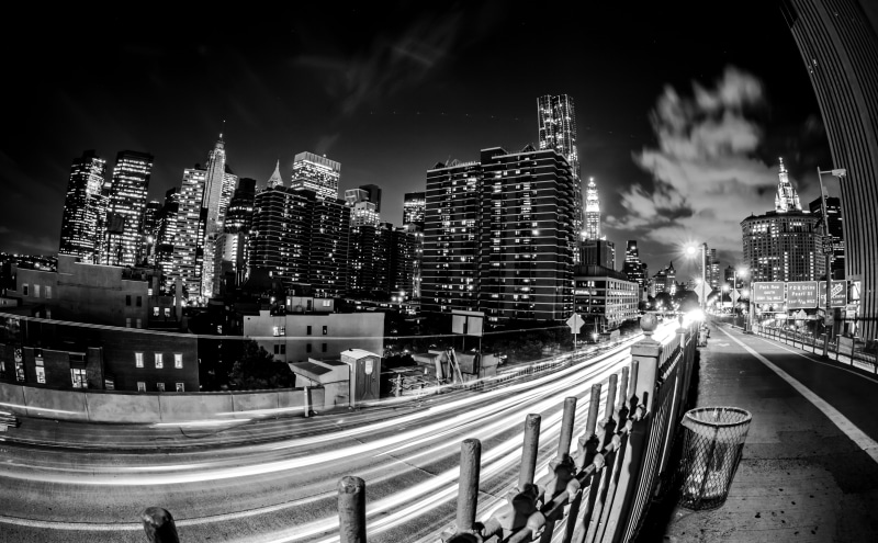 no people, blackandwhite, Lights, Black and White, modern, Night, thecity, mode of transportation, office building exterior, rush, newyork, trashcan, thecityatnight
