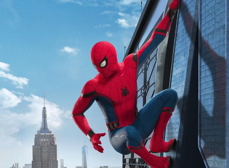 day, Movies, skyscraper, digital, city, spider, red, 2017, building exterior, building, animal representation, 1080P, no people, art and craft, sky, built structure