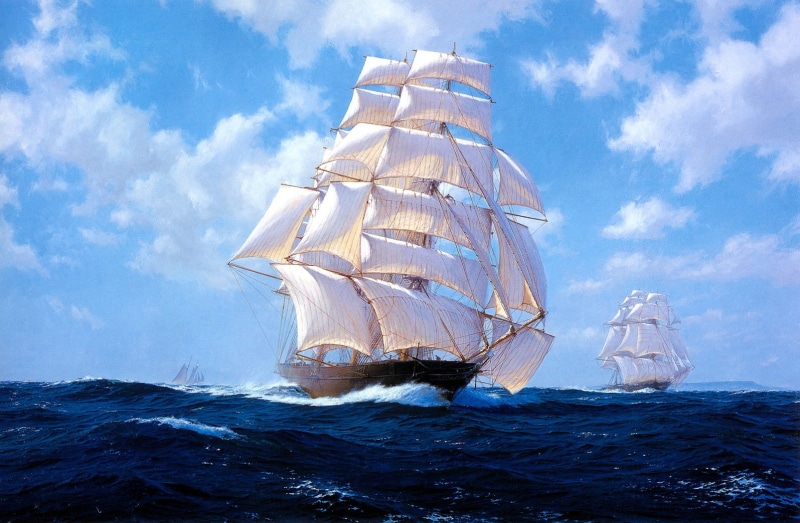 720P, beauty in nature, horizon over water, transportation, horizon, day, no people, vehicle, artwork, sailboat, yacht, sea, water, waterfront, scenics - nature