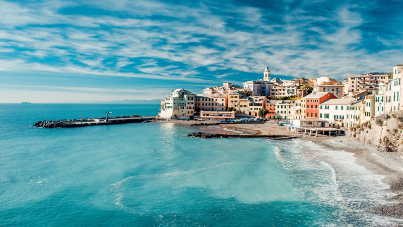 travel destinations, water, day, italy, transportation, no people, lagoon, europe, building exterior, city, sea, blue, liguria, architecture, cloud - sky