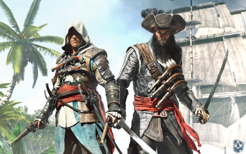 low angle view, war, conflict, Black Flag, three quarter length, sky, power, sword, army, nature, architecture, real people, one Person, Assassins Creed IV: Black Flag