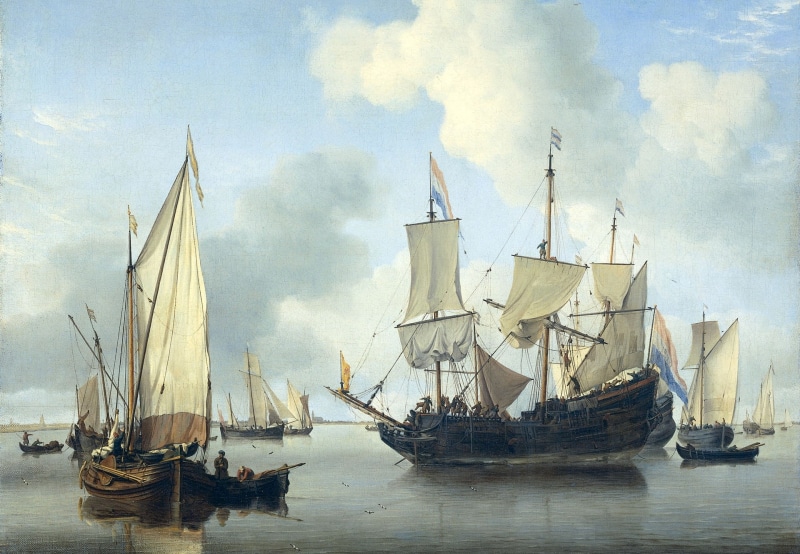seascape, 1080P, oil, sail, picture, canvas, Willem van de Velde the Younger, Ships at Anchor off the Coast