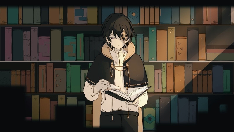 Book, Eye Patch, Boy, Original, Library, 720P, Anime