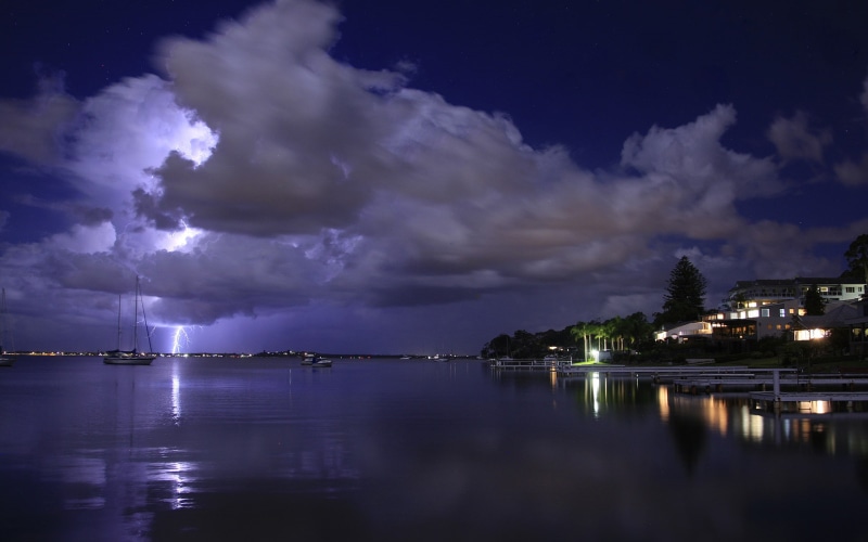 clouds, ocean, lightning, boats, nature, hd, night, strom, 1080P