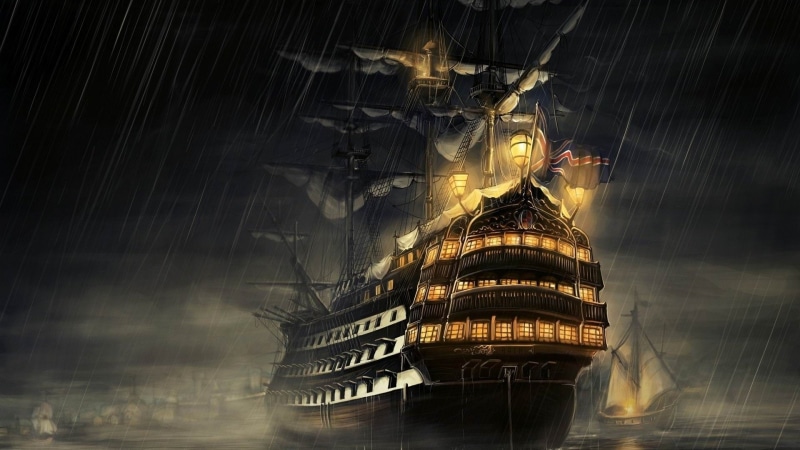 night, 1920x1080 px, sailing, age, rain, video, art, ship, px, Sailing Ship, artwork, sea, games, Lights, x, conan, hd, 1080P