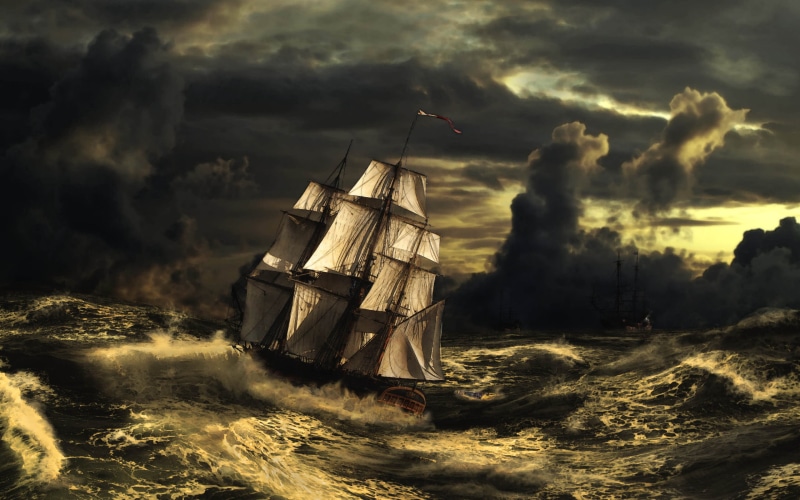 storm, outdoors, motion, sailing Ship, clouds, cloud - Sky, travel Destinations, obsolete, no People, nature, sail, old-fashioned, tourism, sea, water