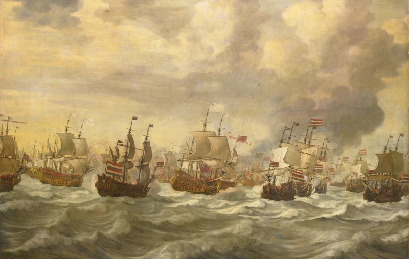 Willem van de Velde the Younger, Episode Four-Day Battle, sea, picture, sail, canvas, oil, 1080P, ship
