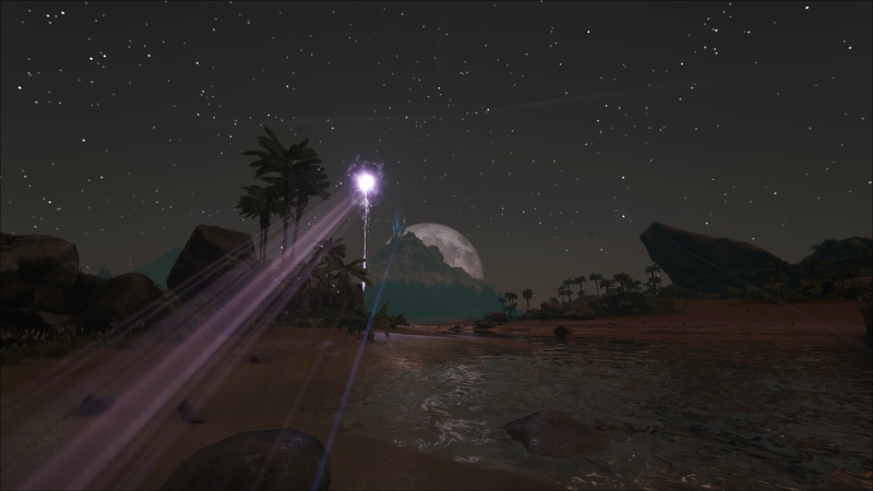 Ark: Survival Evolved, lighting equipment, tree, beauty in nature, sky, night, outdoors, no people, architecture, 2K, street, moonlight, scenics - nature