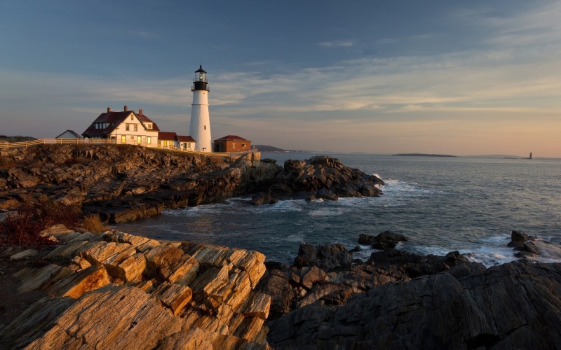 building exterior, architecture, Portland, 1080P, no people, nature, sea, land, sky, water, building, white, horizon over water, scenics - nature, rock