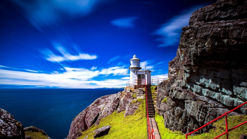 cork, rock, architecture, cloud - sky, sheeps head lighthouse, beauty in nature, cliff, no people, built structure, scenics - nature, sea, guidance, tower