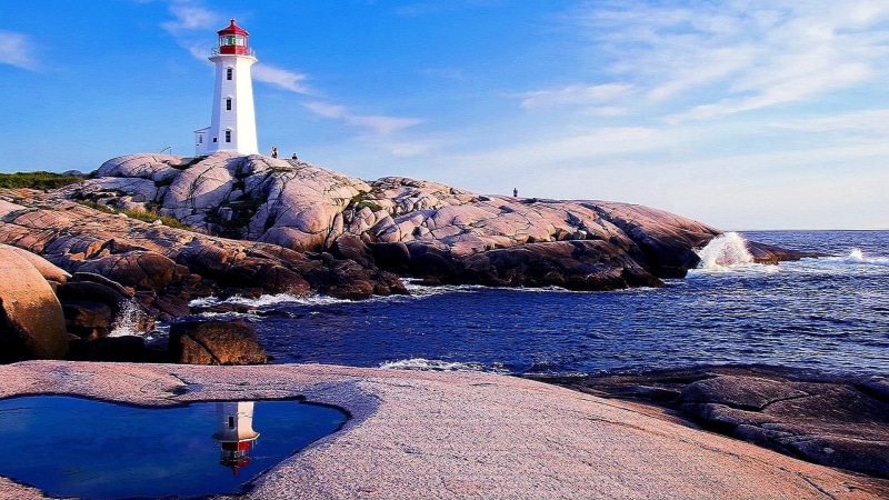 bay, architecture, cloud - sky, 1080P, canada, solid, shore, tower, no people, ocean, sky, building exterior, peggys cove lighthouse, outdoors, peggys point lighthouse