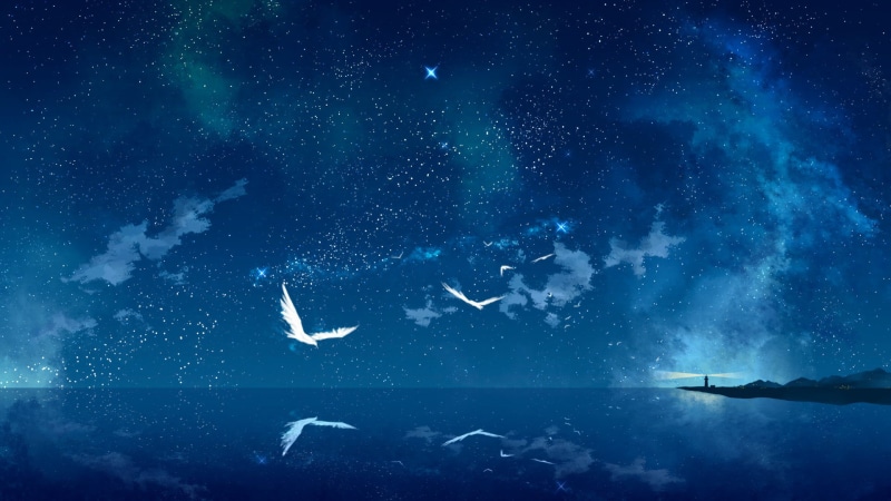 star field, space, constellation, digital, digital art, beauty in nature, 1080P, cyan, water, sea anemones, undersea, anime, sea, night, underwater, near