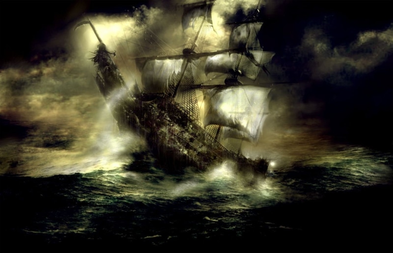sea, old ship, artwork, ghost ship, fantasy art, 720P