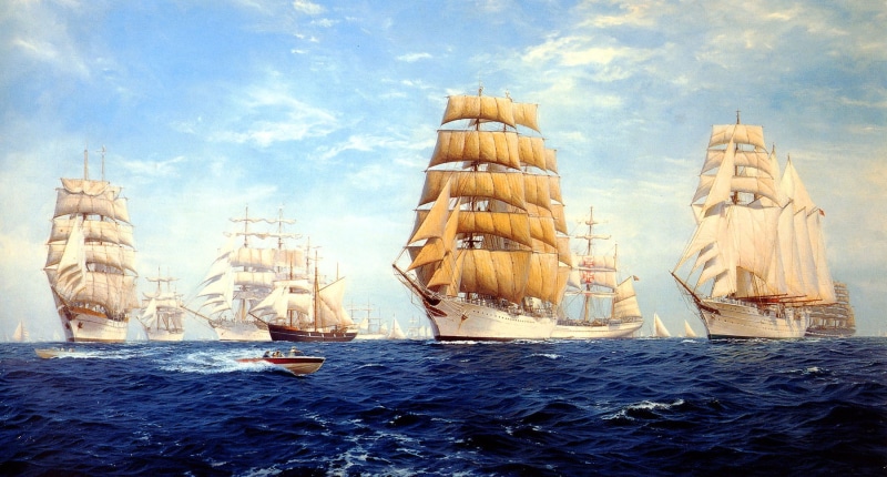 architecture, sailing ship, water, built structure, outdoors, sailboat, cloud - sky, 720P, mode of transportation, sailing, nature, history, transportation