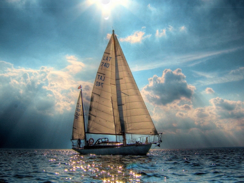 sea, boat, transportation, day, cloud - sky, sailboat, sunlight, 720P, horizon, beauty in nature, water, horizon over water, nautical vessel, sky, time