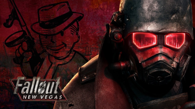 weapon, new, Fallout: New Vegas, digital, art and craft, mask, people, sign, male likeness, text, close-up, vegas, western script, aggression