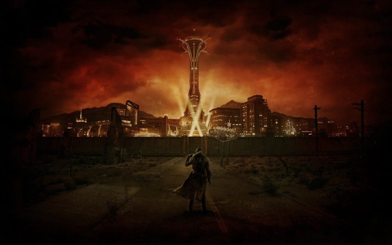 1080P, nature, city, sky, night, architecture, government, built structure, building exterior, street, weapon, video games fallout new vegas digital art wasteland apocalyptic