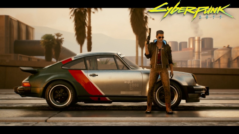 protagonist, cyberpunk, gun, 1080P, sunglasses, revolver, Johnny Silverhand, cityscape, Porshe 911, Cyberpunk 2077