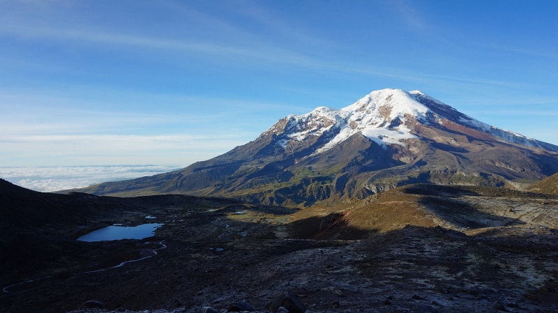 trekking, ice, hike, 5K, water, mountain, landscape, chimborazo, tourism, cloud - sky, vacation, rage, mountain range, outdoor, snowcapped mountain, environment