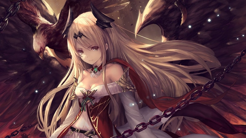 costume, Video Game, feather, women, real people, lifestyles, Rage of Bahamut, fashion, beautiful woman, digital composite, one person, outdoors, hairstyle