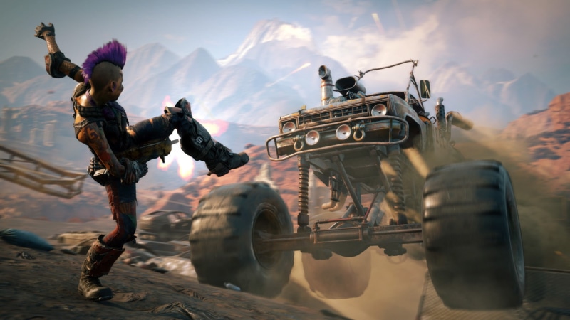 full length, sunlight, military, sky, air vehicle, adult, day, outdoors, video games, one person, nature, mountain, government, cloud - sky, Rage (video game)