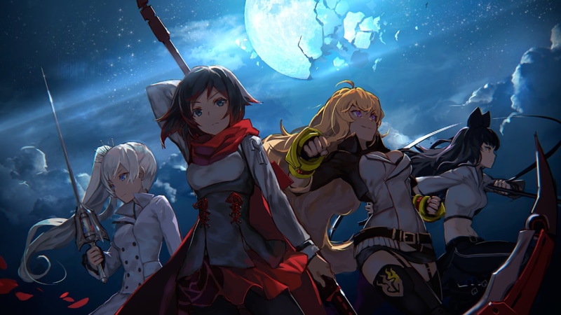 night, lifestyles, low angle view, waist up, RWBY, characters, sky, arts culture and entertainment, cloud - sky, Yang Xiao Long, four, real people, adult