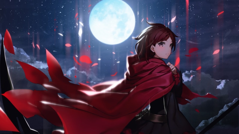Moon, brown, anime, anime girls, female, one person, contemplation, 1080P, beautiful woman, indoors, adult, fashion, night, RWBY, hair, red, illuminated