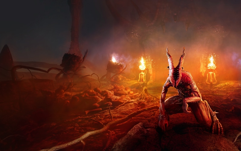  full length, poster, outdoors, red, front view, 4K, holding, celebration, game, burning, clothing, fire, motion, monster, nature, heat - temperature