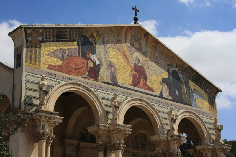 ornate, universal church, jerusalem, concrete, yellow, the past, outdoors, low angle view, day, gethse, architecture, art and craft, building exterior