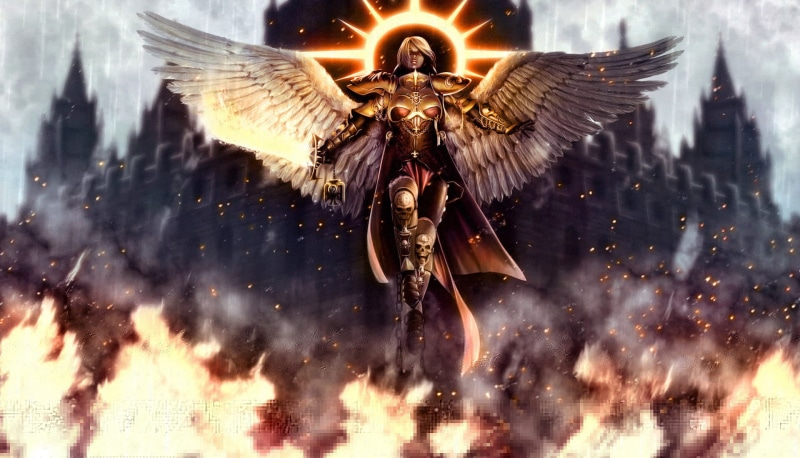 glowing, Martyr, fire, water, statue, fantasy, blurred motion, angel, sculpture, animal Wing, religion, halo, human representation, chain, 1080P, Holy