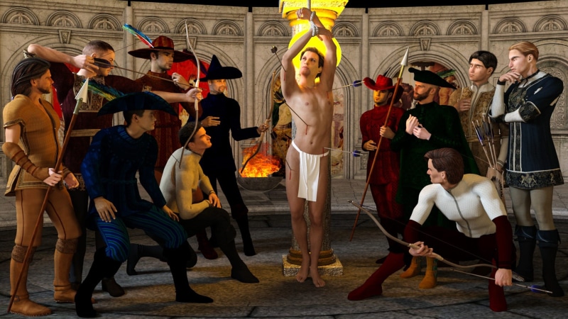 young adult, performance, arts culture and entertainment, group of people, full length, martyrdom, dancing, badness, arrows, large group of people, santo