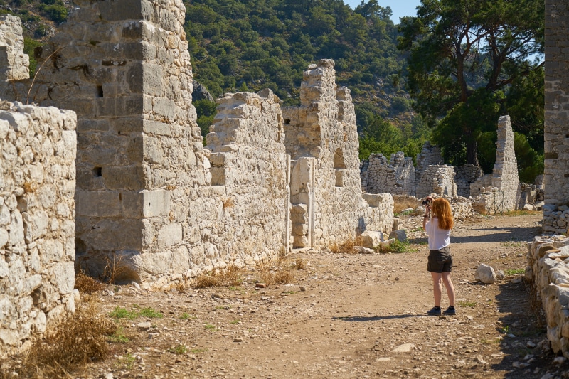 tourist, building exterior, on, standing, holiday, archaeology, old ruin, ruined, history, photographer, woman, travel, mediterranean, real people, ground