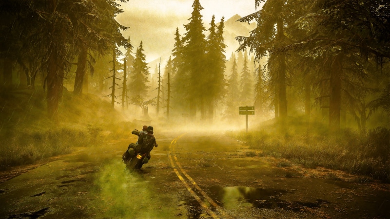 video games, Days Gone, mist, forest, 4K, motorcycle