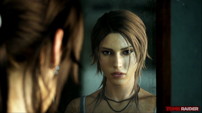 mirror, beauty, tomb, croft, 1080P, focus on foreground, hairstyle, young women, lifestyles, lara, Lara Croft, raider, women, hair, contemplation, body part