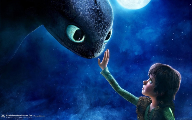 night, train, dragon, toothless, movie, 1080P, hiccup, cartoon, poster