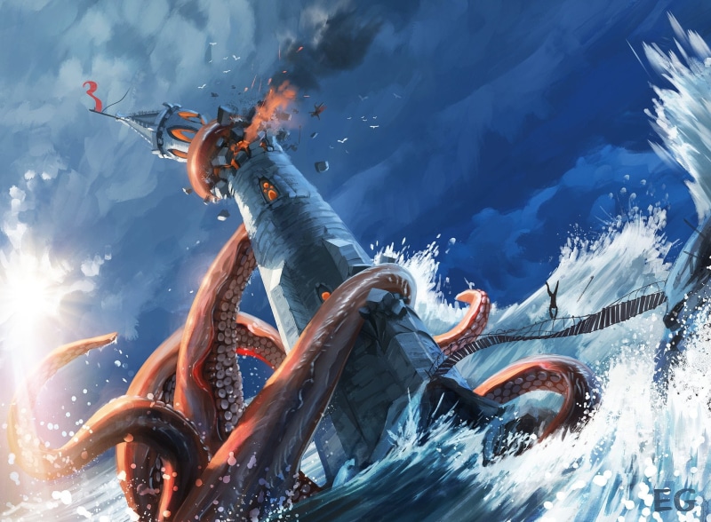 Fantasy, Lighthouse, water, sport, swimming, motion, real people, Sea Monster, low angle view, underwater, day, nature, swimming pool, Kraken, adult, outdoors